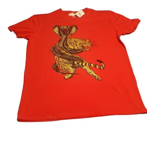 NEW Heads or Tails Size XL FITTED Red T-Shirt Cobra Tiger Rhinestone TINY FLAW - Picture 2 of 8